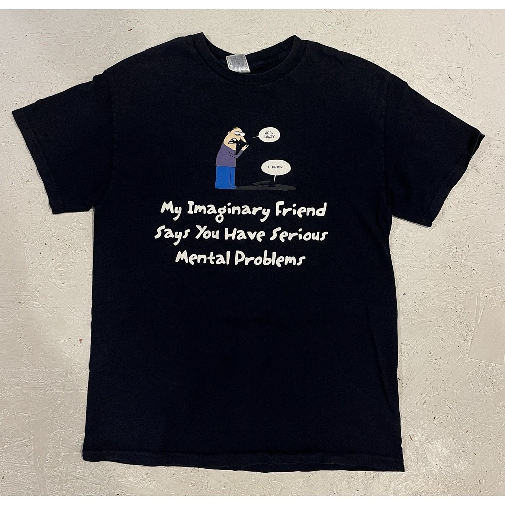 Vintage Imaginary Friend‎ Mental Problems Funny Shirt Short Sleeve Mens M Black
